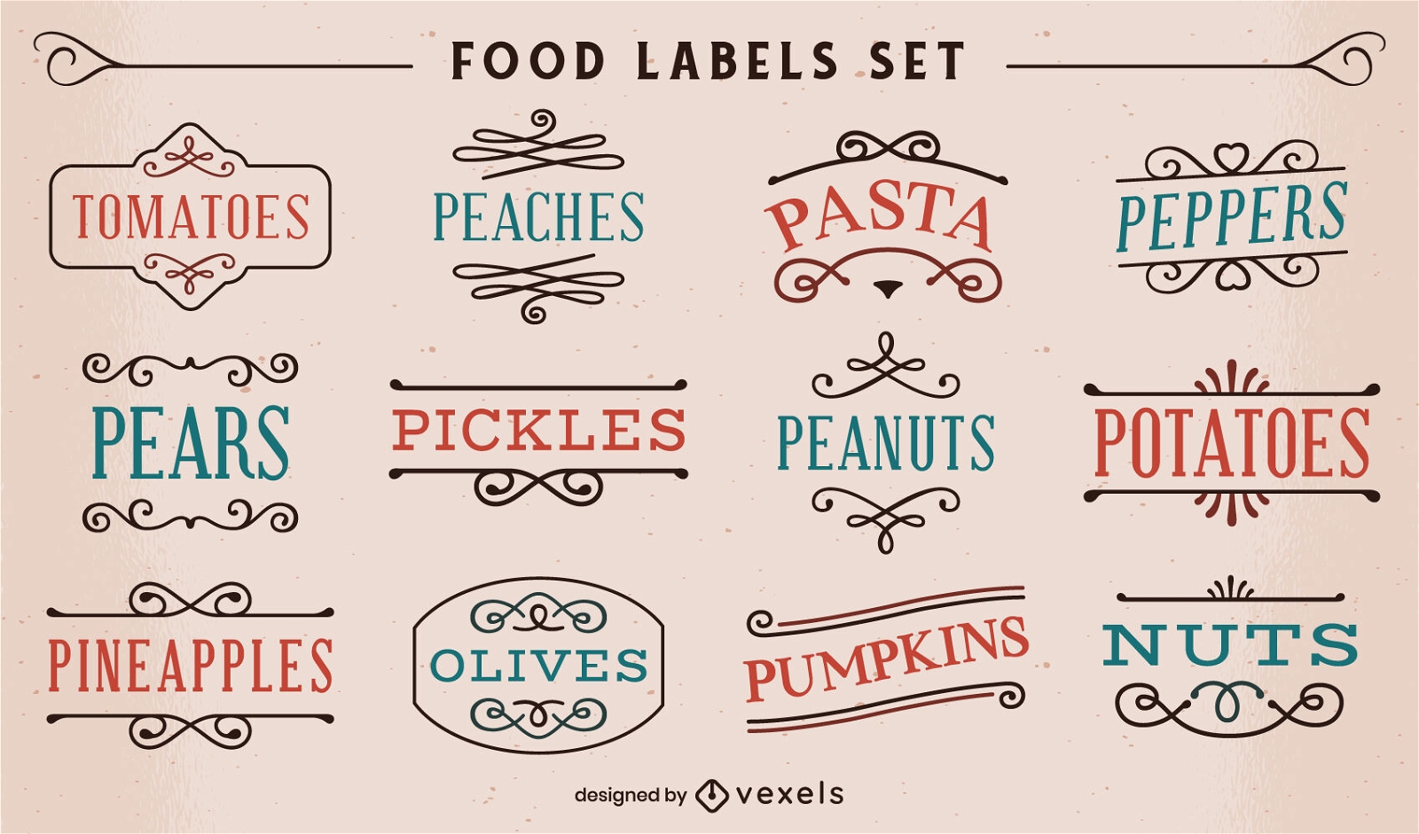 Set of vintage food labels