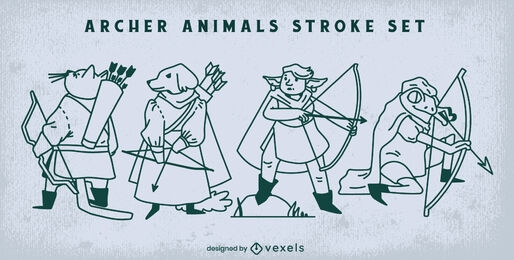Set of animal characters archers stroke