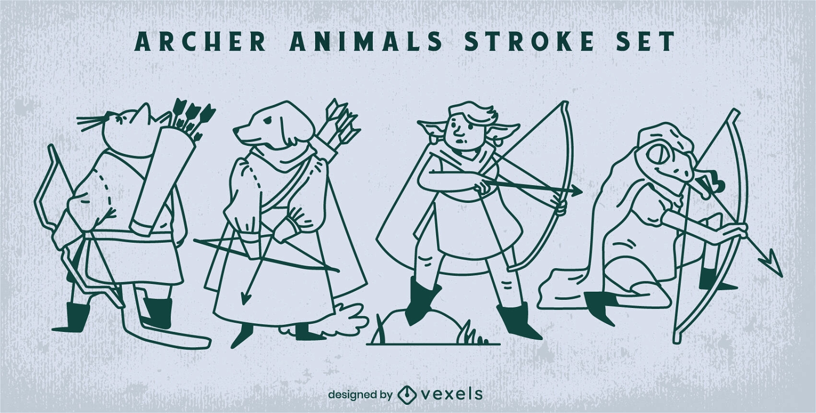 Conjunto de trazo de arqueros de personajes animales.