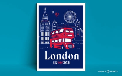 Design de cartaz de viagem de ônibus turístico da cidade de Londres