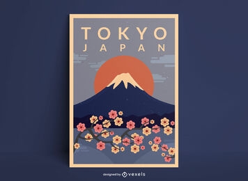 Design de pôster de viagem do Monte Fuji Tóquio no Japão