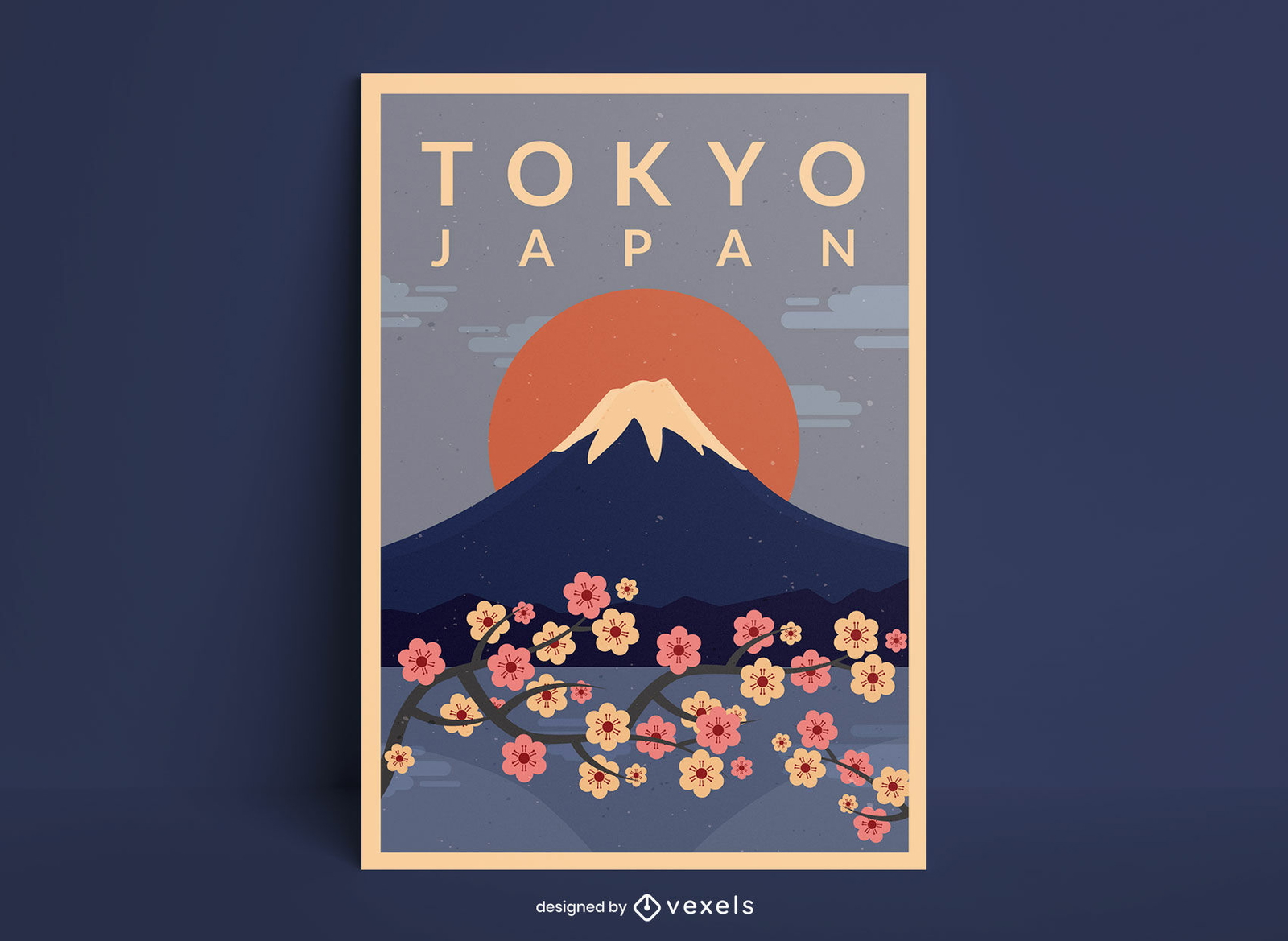 Design de cartaz de viagem do monte fuji tóquio japão