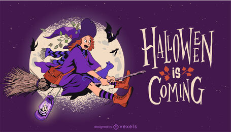 Witch flying halloween holiday illustration