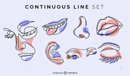Conjunto de línea continua de elementos de anatomía facial