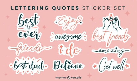 Lettering positive quotes stickers set