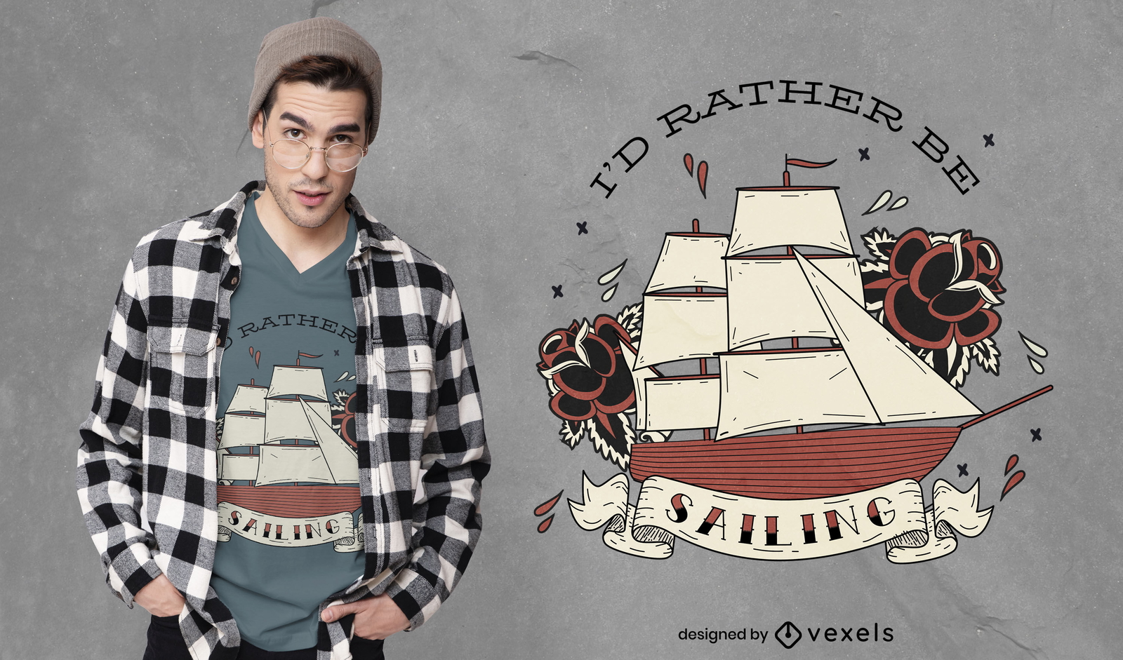 Design de t-shirt para navio náutico navegando oceano