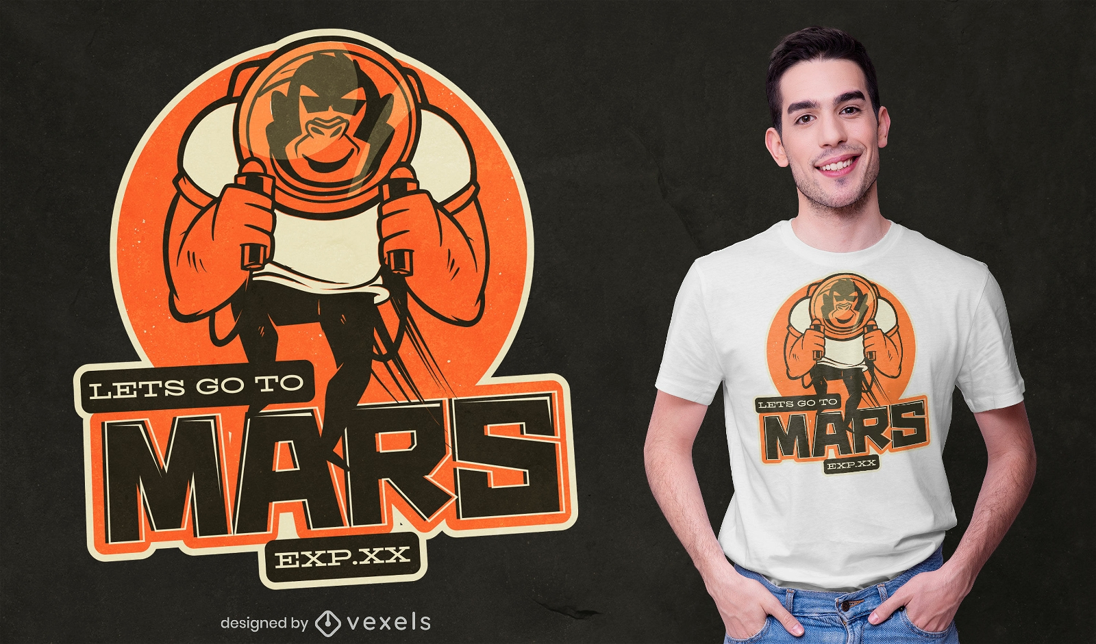 Design de camiseta do macaco estraga astronauta
