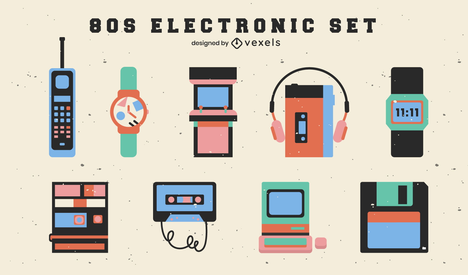 Elektronische Elemente des Flat-Sets der 80er Jahre