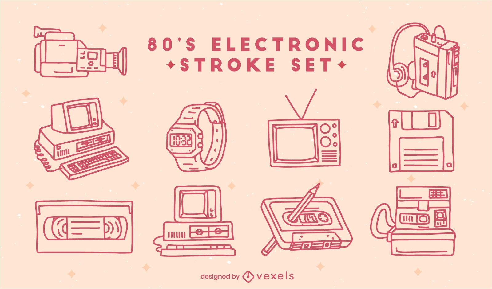 Electronic tech elements 80s set stroke