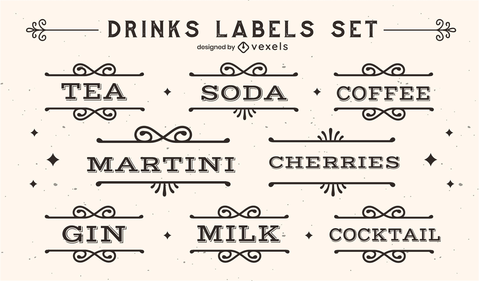 Conjunto vintage de etiquetas de bebidas