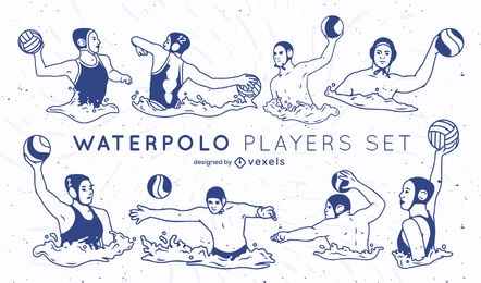 Waterpolo players filled stroke set