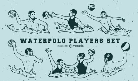 Set of waterpolo players filled stroke