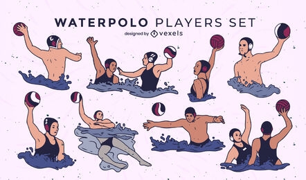 Waterpolo players color stroke set