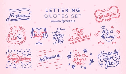 Wedding & baby quotes lettering set