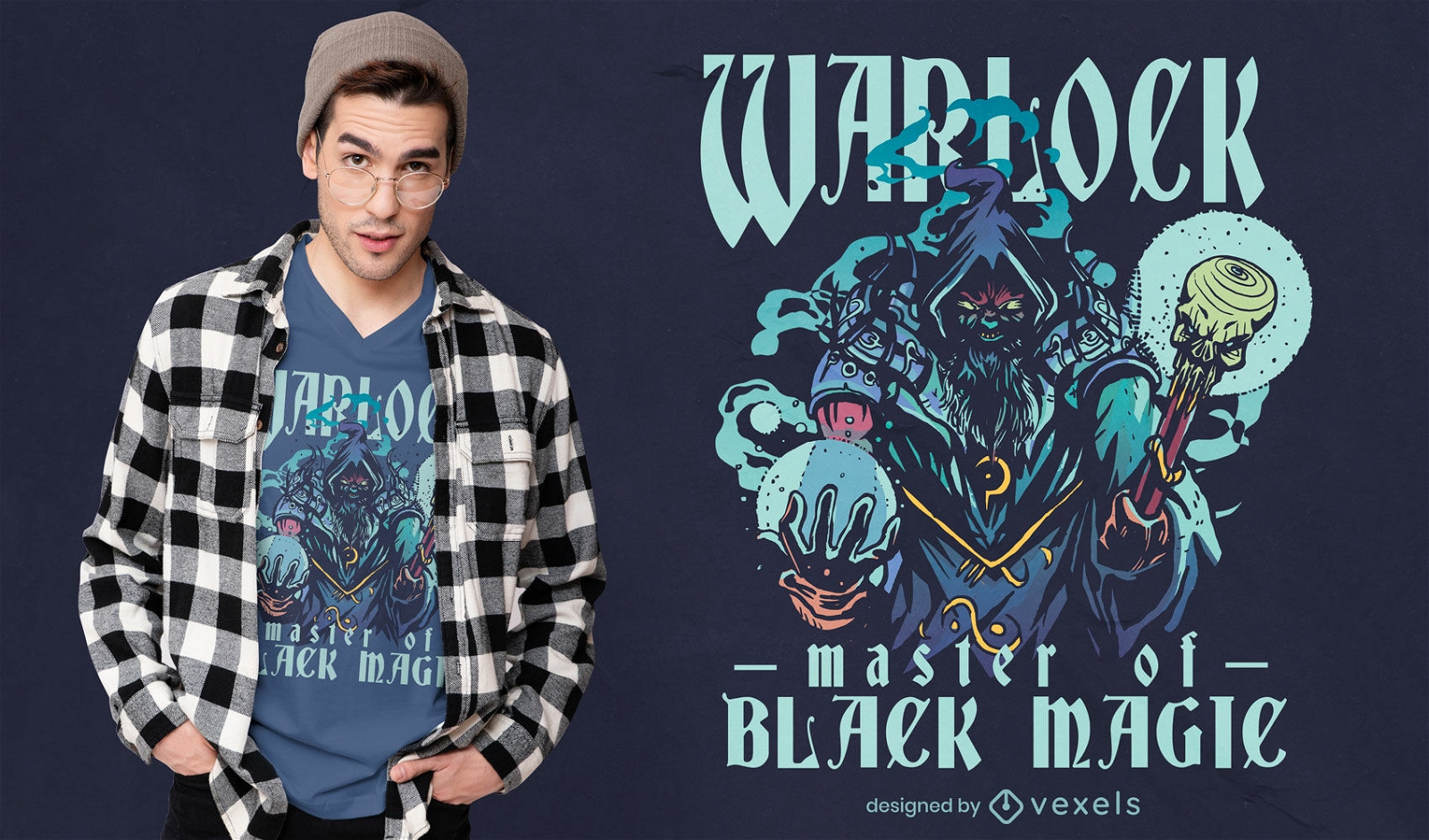 Diseño de camiseta de brujo magia negra.