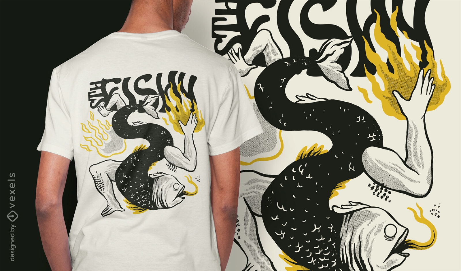 Desenho de t-shirt de animal com corpo de peixe bizarro