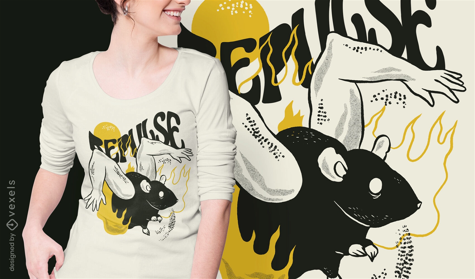 Design bizarro de t-shirt com corpo de rato e animal