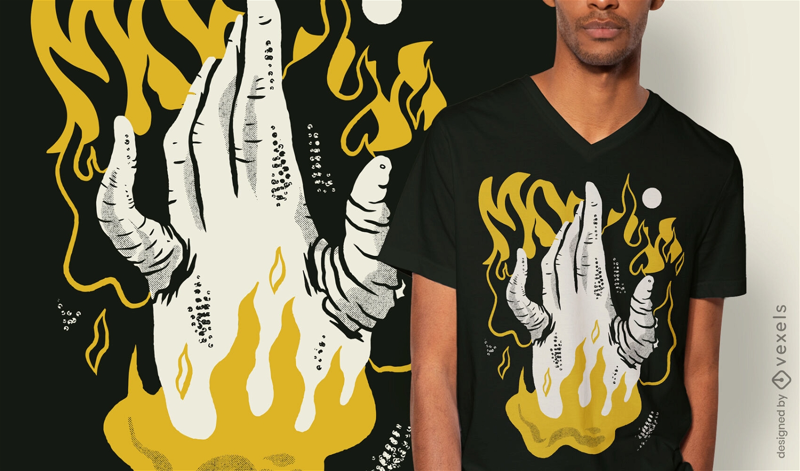 Design bizarro de t-shirt com corpo e mão humana