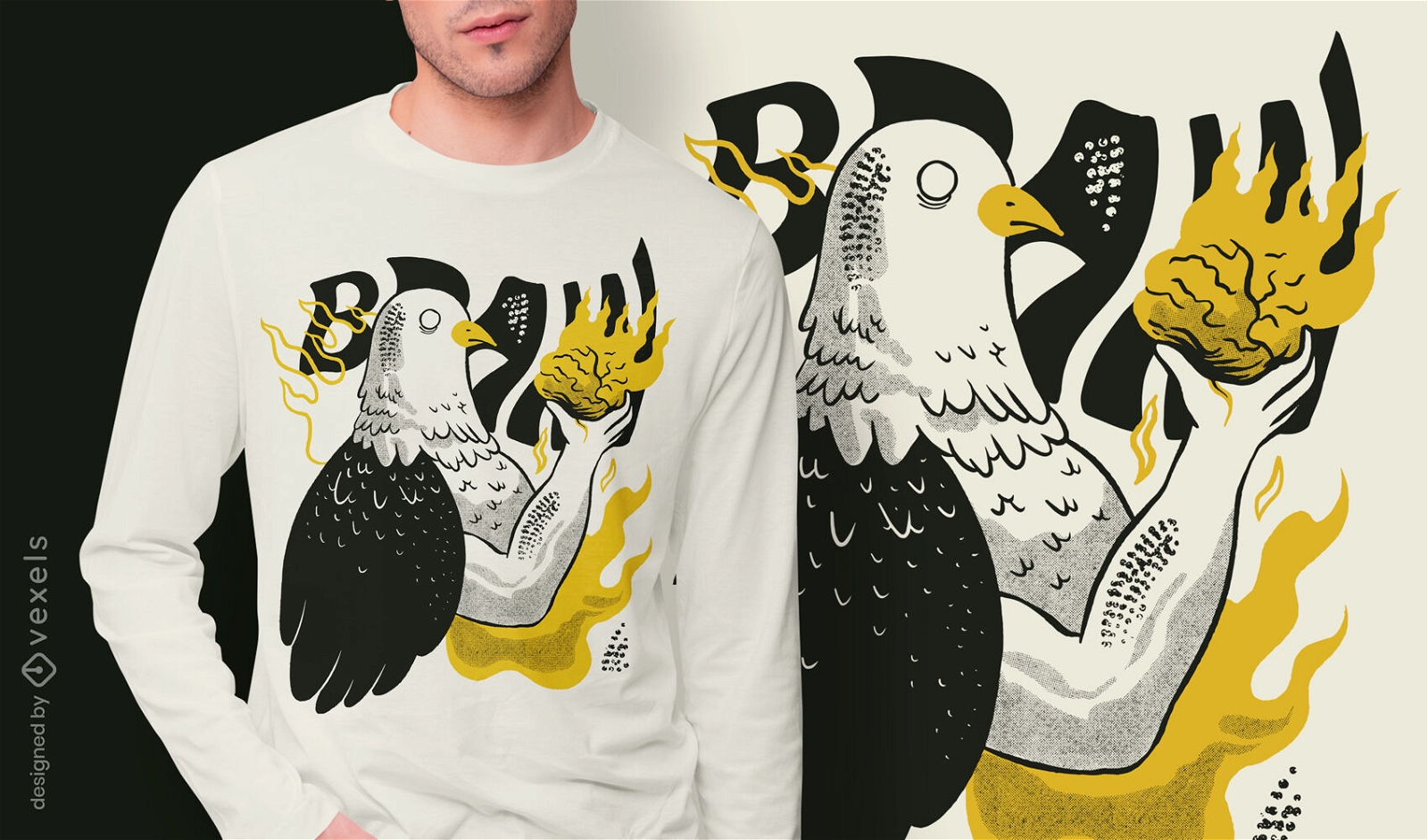 Diseño de camiseta de cuerpo de pájaro paloma bizarro