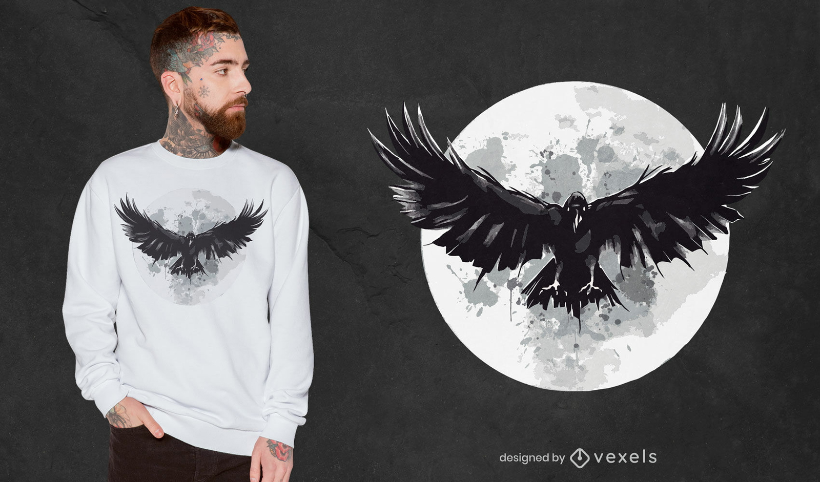 Diseño de camiseta Raven Moon