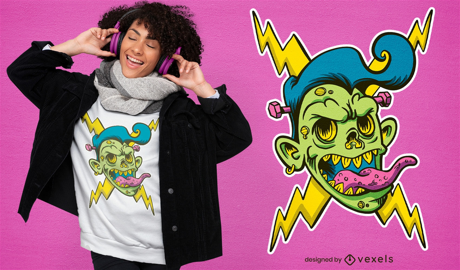 Elektrisches Zombie-Kopf-T-Shirt-Design
