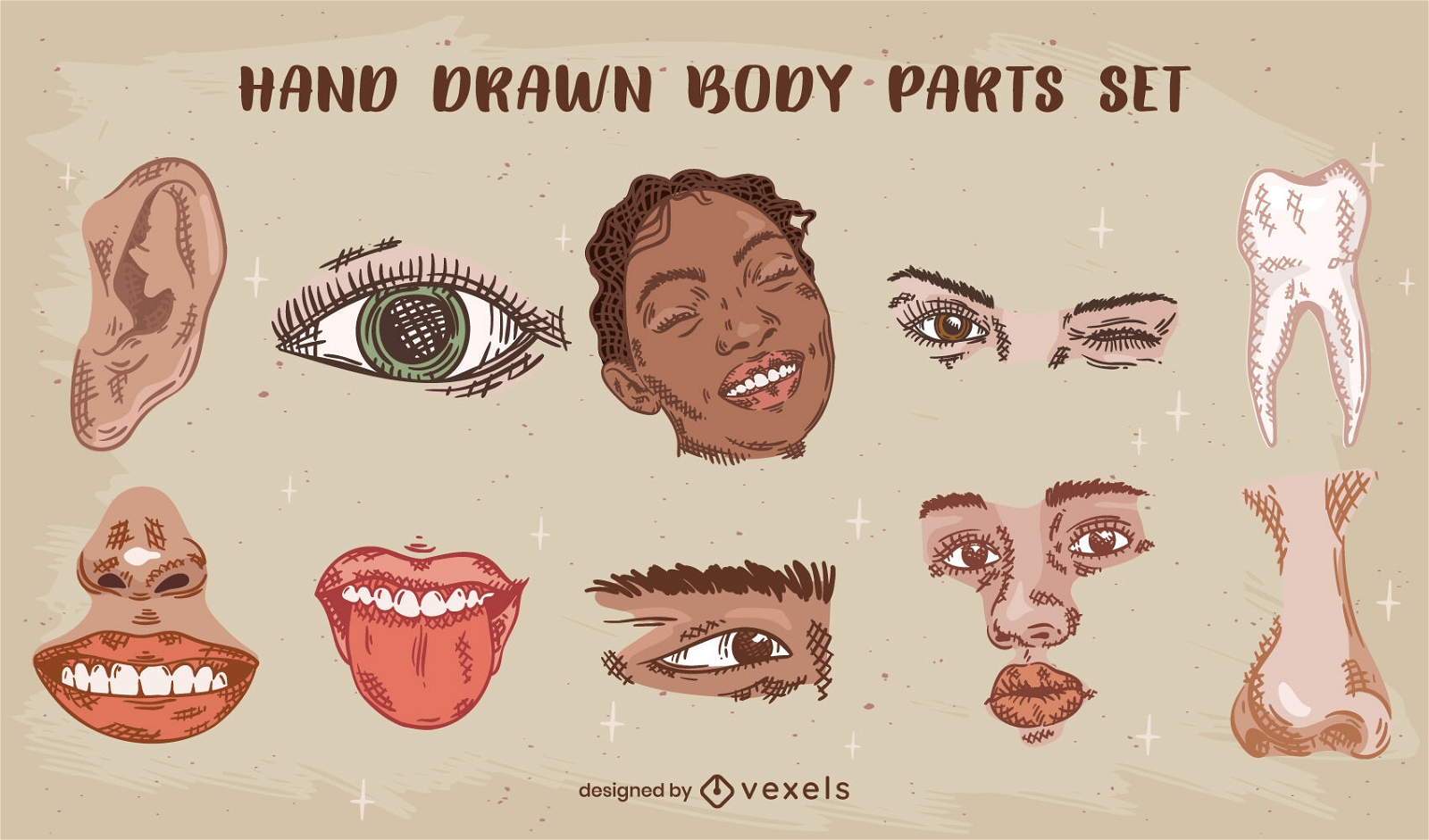 Hand drawn body parts set