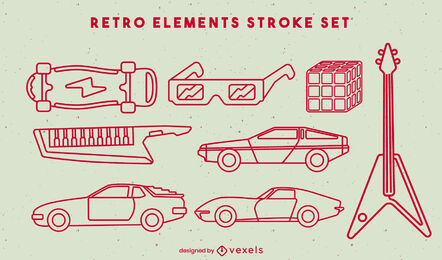 Retro-Autos und Elemente Strichsatz