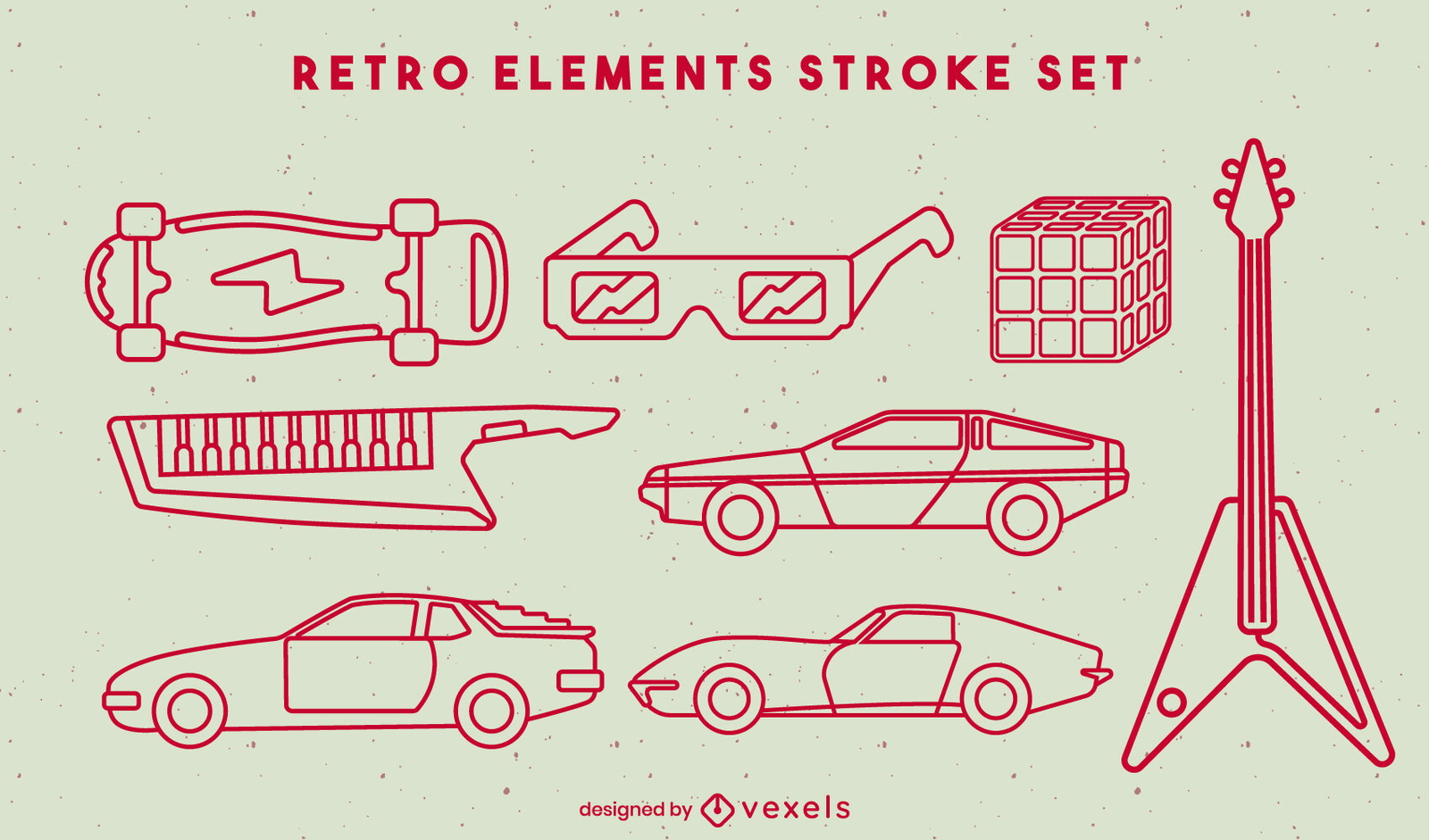 Conjunto de traços de carros e elementos retrô