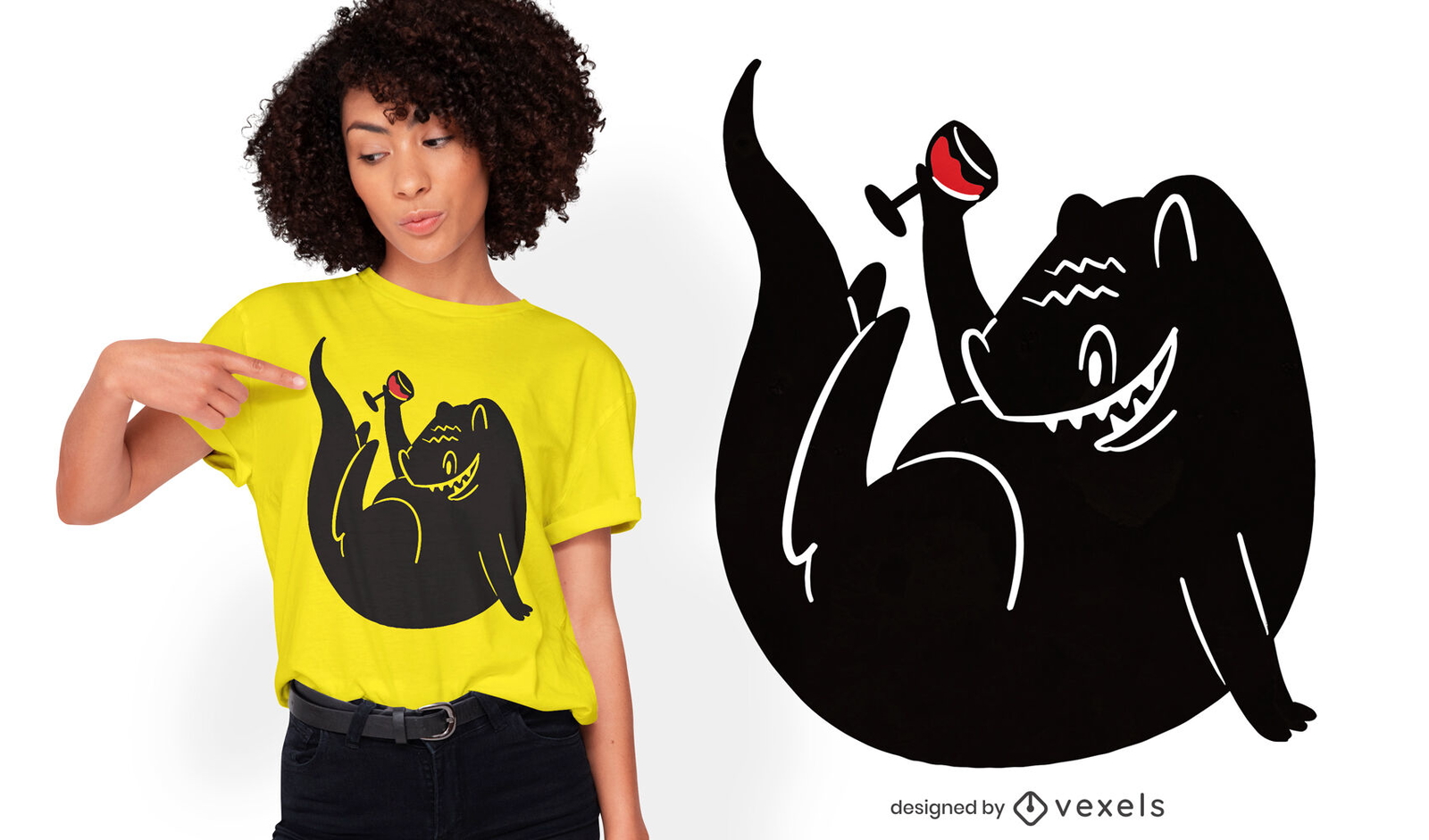 Diseño de camiseta de dinosaurio bebiendo vino.