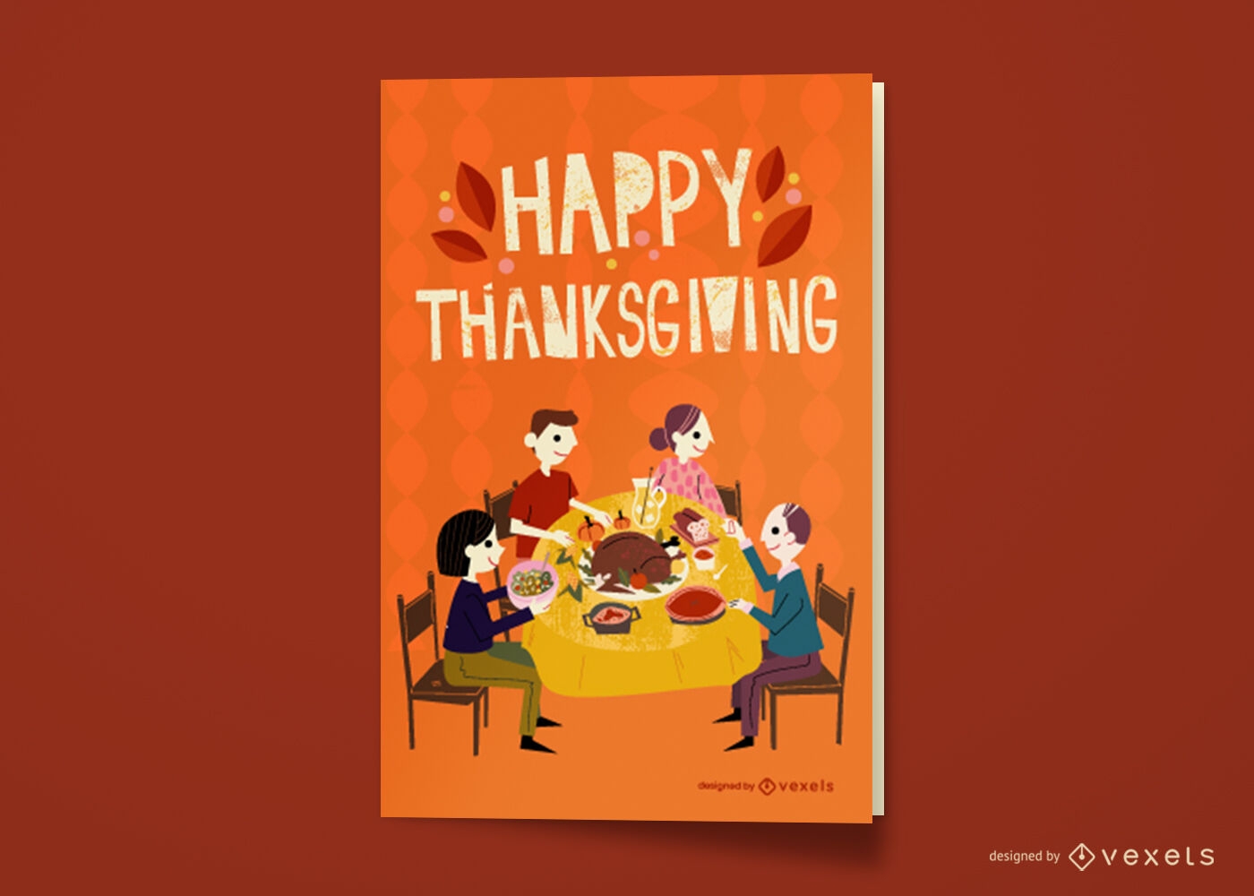 Design de cartão comemorativo para jantar em família no Dia de Ação de Graças