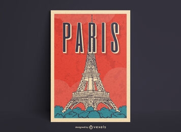 Design de pôster da linha de arte da Torre Eiffel em Paris