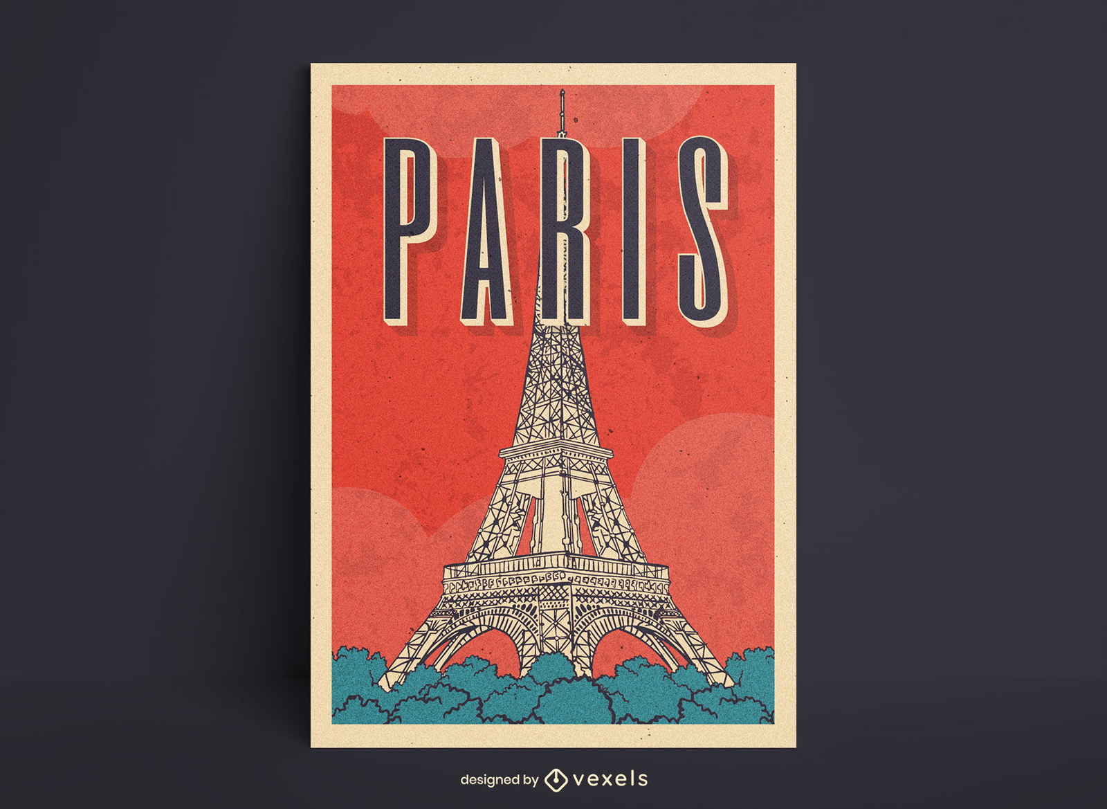 Diseño de cartel de arte lineal de la torre eiffel de parís