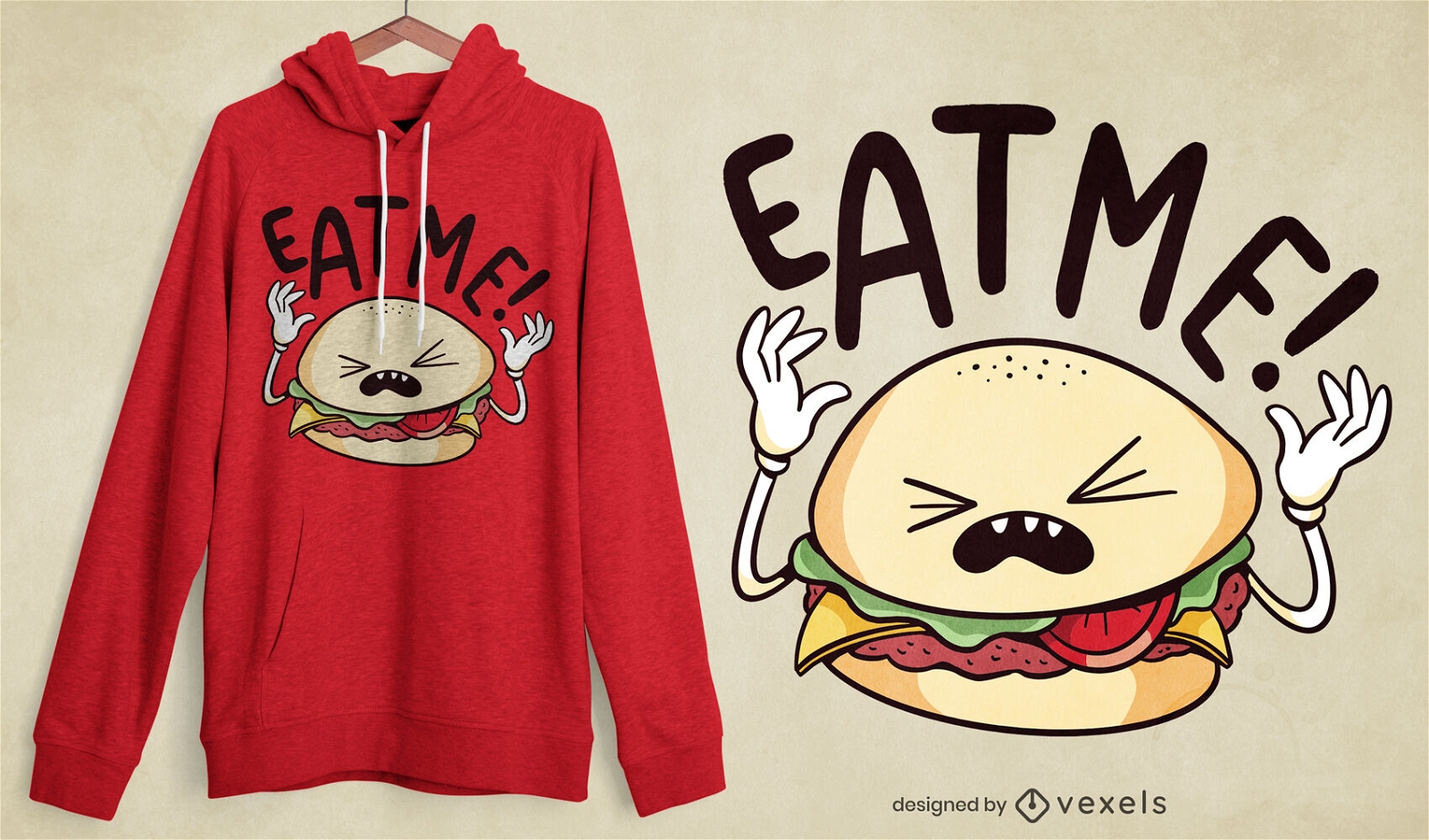 Eat me hamburger personagem t-shirt design