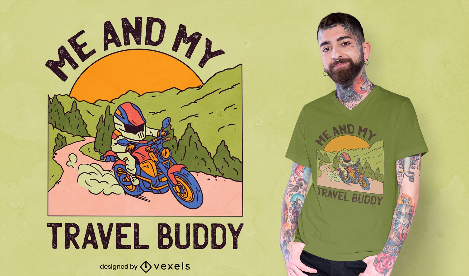 Dise?o de camiseta de viaje de monta?a en motocicleta.