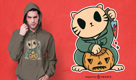 Diseño de camiseta de personaje de gato de halloween