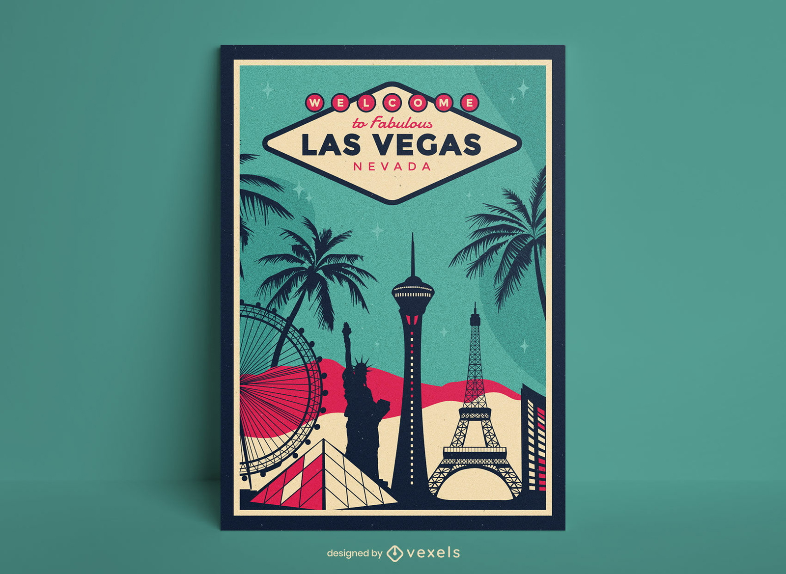 Diseño de carteles de viajes de la ciudad de las vegas.