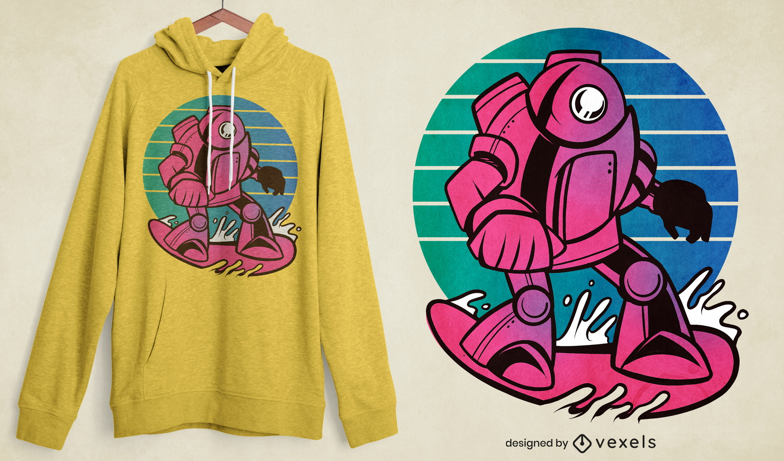 Diseño de camiseta robot snowboard.