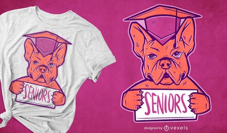 Diseño de camiseta de bulldog graduado.