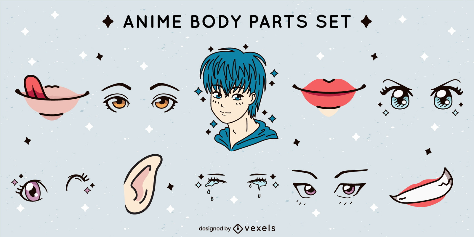 Conjunto de peças de rosto de anime kawaii