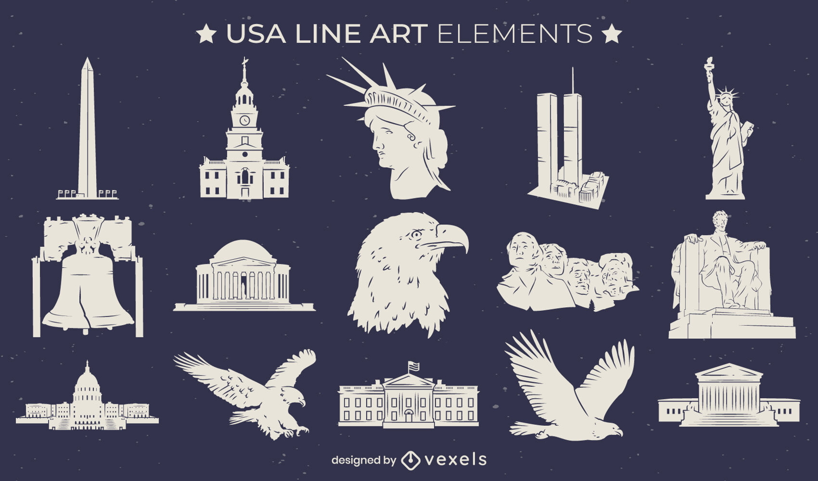 United states cultural line art element set