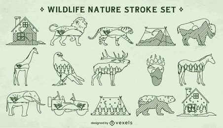 Wildlife double exposure stroke elements