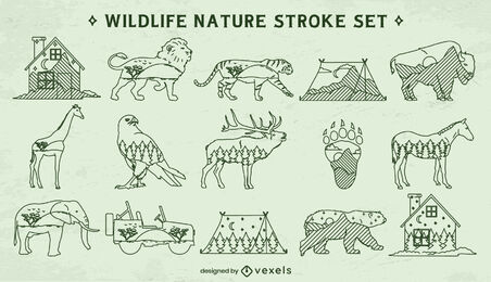 Wildtier-Doppelbelichtungs-Stroke-Elemente