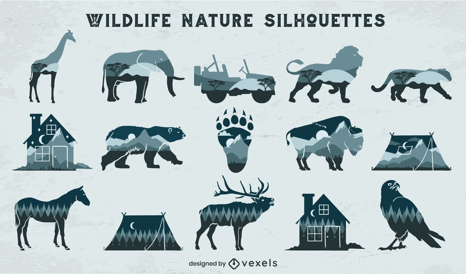 Elementos monocromáticos de doble exposición de vida silvestre.