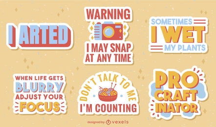 Funny puns hobby quotes badge flat set