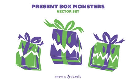 Monstruo de caja de regalo enojado presenta trío set