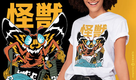 Japanisches Monstermotte-Kaiju-T-Shirt-Design