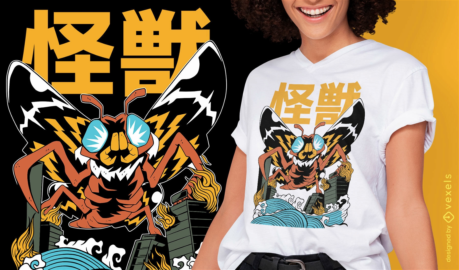 Design de camiseta japonesa Monster Moth kaiju