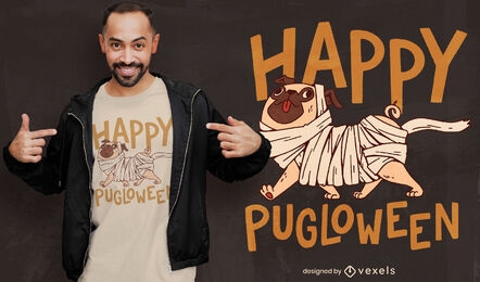 Diseño de camiseta de dibujos animados de perro de momia de Halloween