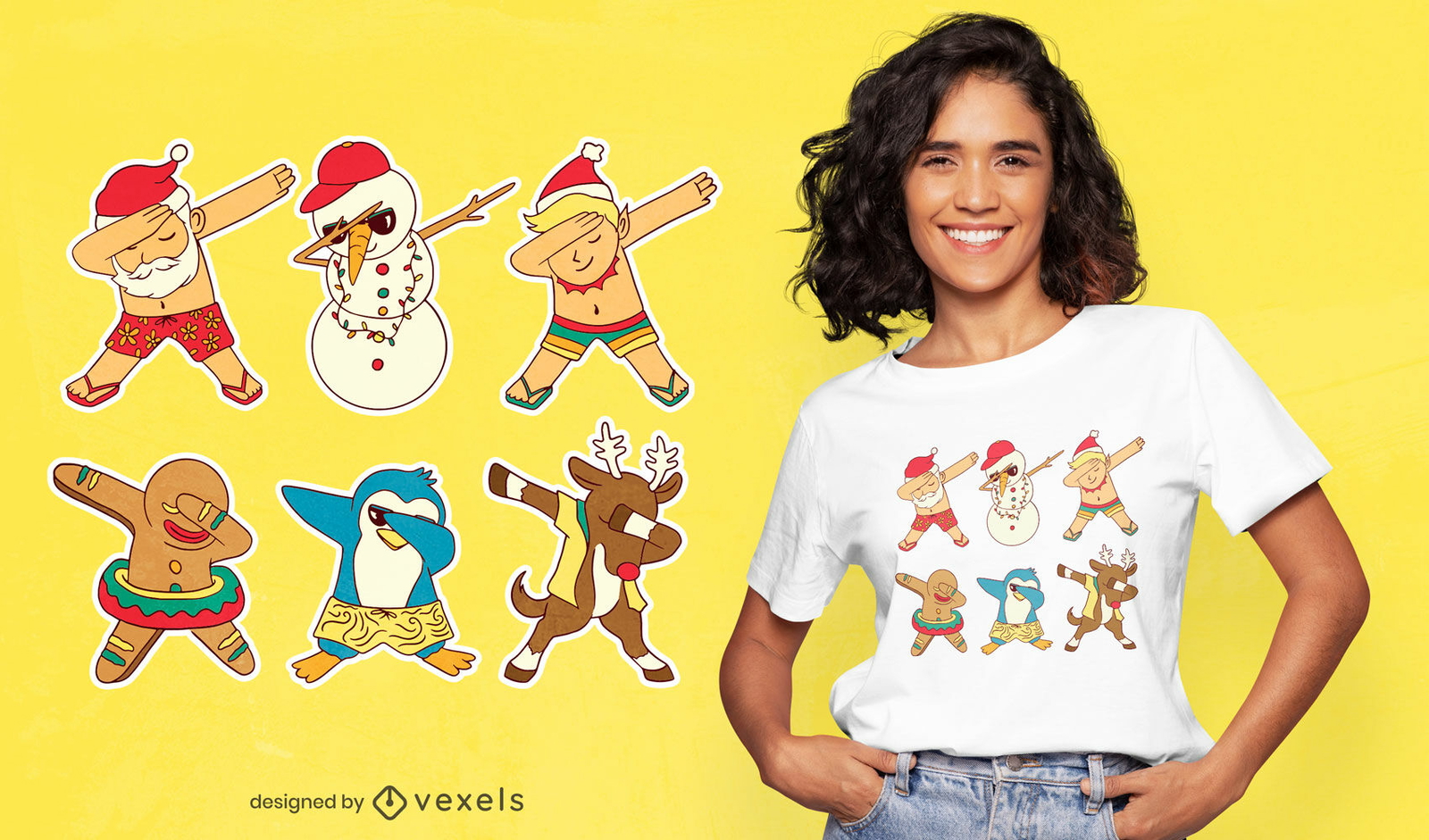 Personajes navideños dabbing diseño de camiseta.