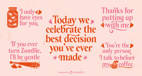 Valentines day badge quote lettering set